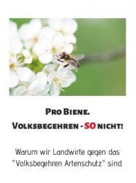 Die Broschre im Postkartenformat – hier das Deckblatt – bietet  kompakte und leicht verstndliche Informationen zum Volksbegehren Artenschutz – „Rettet die Bienen” und klrt ber Folgen fr die Bauern auf.