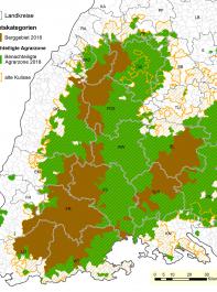 Die Karte der benachteiligten Gebiete in Baden-Wrttemberg zeigt die alte (gelb umrandet) und neue Kulisse.